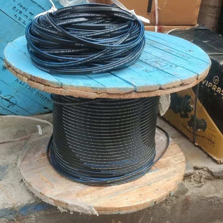 Lauritz Knudsen L&T submersible flat cable coil on a wooden drum